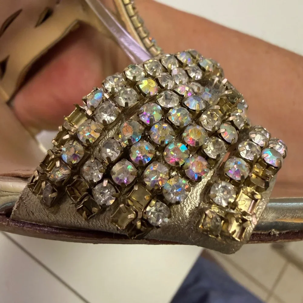 Antonio Melani Women 9M Gold Rhinestone Gladiator Stiletto Cage Heel‎ Sandals